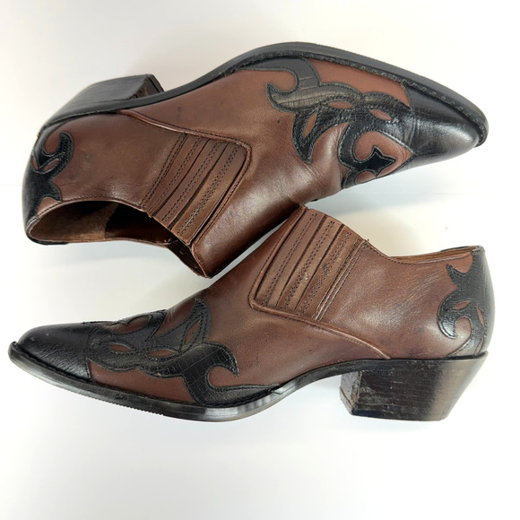 Bianco Ankle Boots Women 7M Brown Cuban Heel Leather Embroidered Western Stitch - Picture 5 of 12